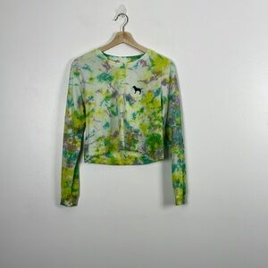 Pink Victoria's Secret long sleeve tie dye crop tee shirt Size X-Small